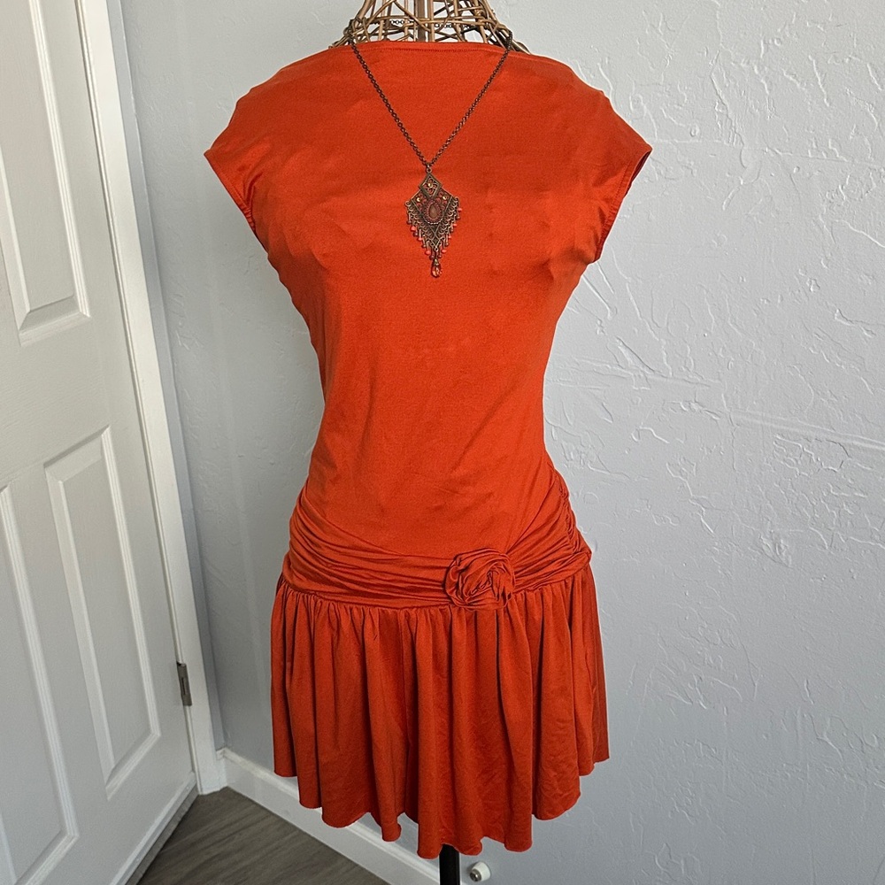 Kimchi Blue Burnt Orange Mini Skort with drop Waist and Rose Tie. Size M